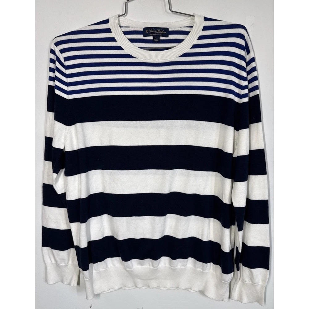 Brooks Brothers Navy Nautical Stripe Cotton Knit Sweater Preppy Coastal‎ Men's L